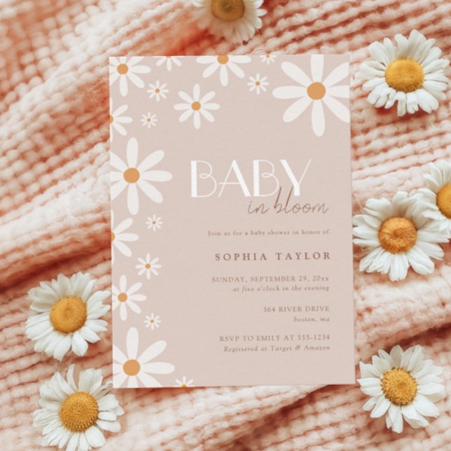 Invitation Élégant bébé marguerrier dans le Baby shower en fl (Créateur téléchargé)