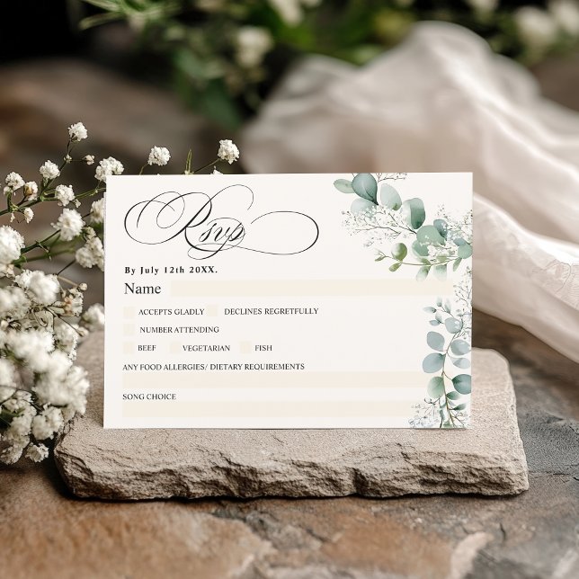 Invitation Elégant bébé Respiration Wreath Dusty Green Mariag (Elegant baby Breath Wreath Dusty Greenery Wedding Invitation)