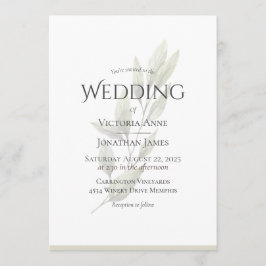 Invitation Elégant Beige Beige Aquarelle Neutre Vert Mariage