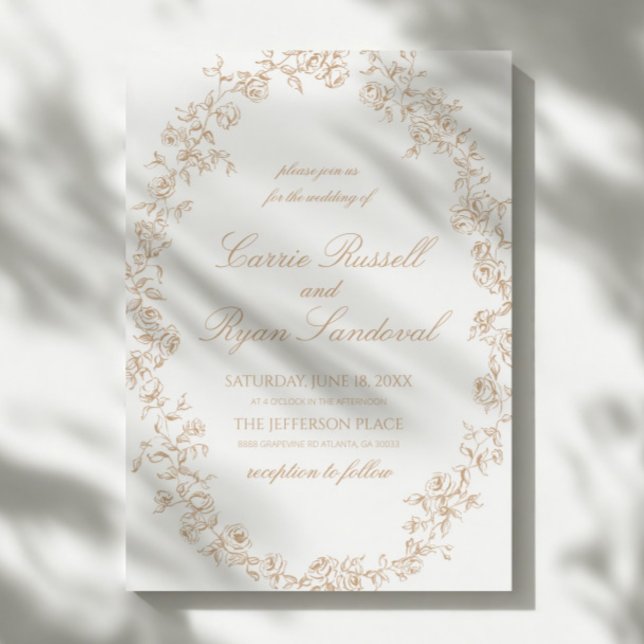 Invitation Elegant Beige Floral Roses Fine Line Art Wedding (Créateur téléchargé)