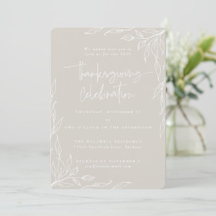 Invitation Elégant Beige Moderne Feuille Motif Thanksgiving