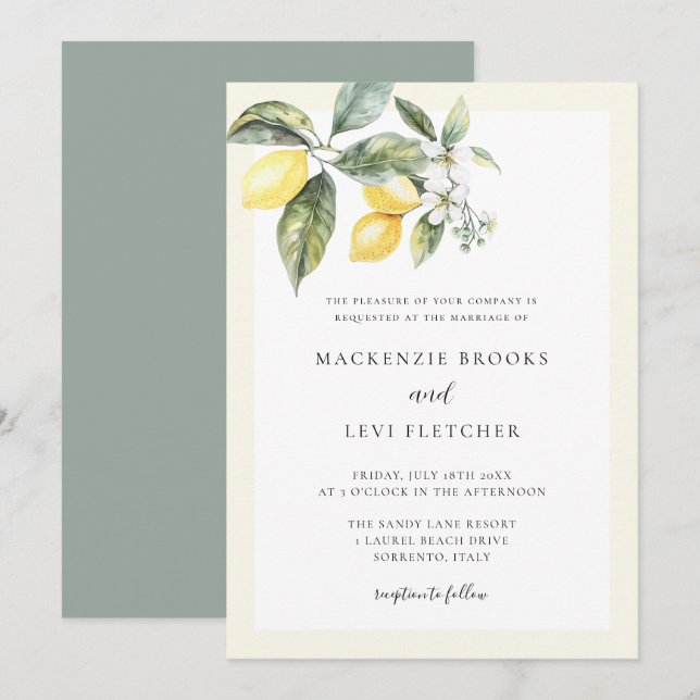Invitation Élégant beurre de citron Jaune Mariage naturel (Devant / Derrière)