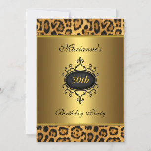 Invitation Élégant Bijou Antique Noir Léopard 30e Anniversair