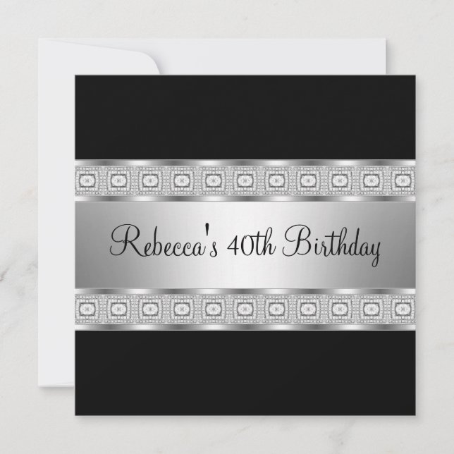 Invitation Elégant bijou d'argent noir 40e anniversaire (Devant)