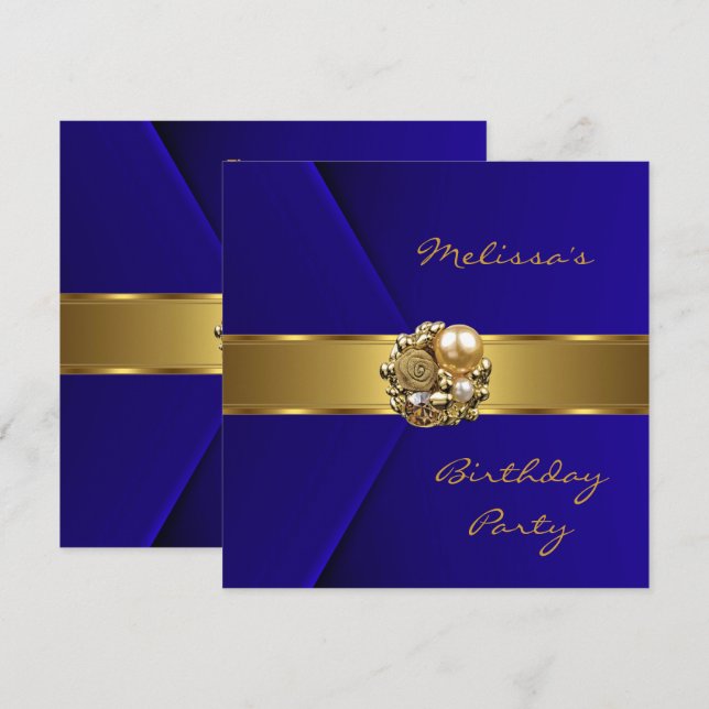 Invitation Elégant bijou d'or bleu Faux Velvet (Devant / Derrière)