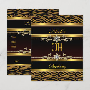 Invitation Elégant bijou d'or noir 30e anniversaire Invitatio