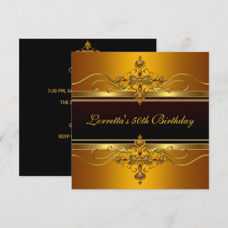 Invitation Elégant Bijou Or Noir Jaune 50e Anniversaire