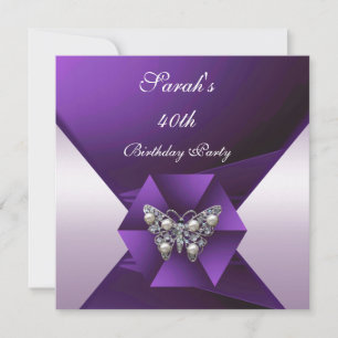 Invitation Élégant Bijou Perle Violette 40e Anniversaire