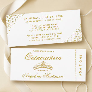 Invitation Elégant billet or et blanc Quinceanera