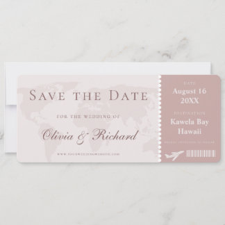 Invitation Élégant Billet Rose Poussiéreux Enregistrez la Dat