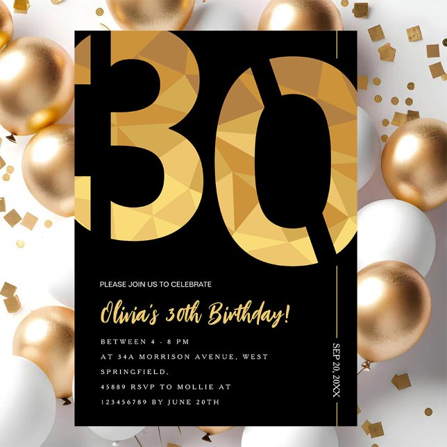 Invitation Elegant black and gold 30th Birthday Party (Créateur téléchargé)