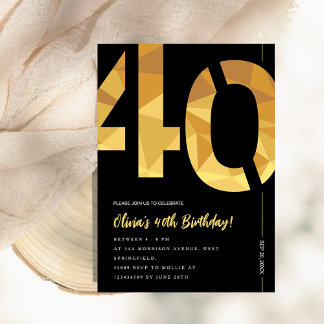Invitation Elegant black and gold 40th Birthday Party
