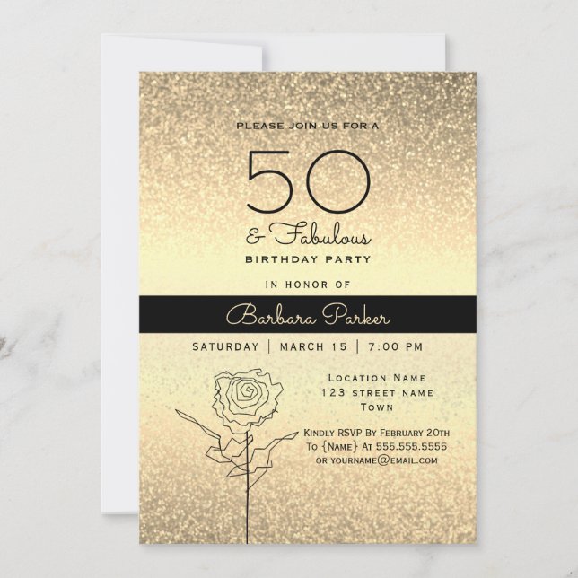 Invitation Elégant Black and Gold 50e anniversaire (Devant)