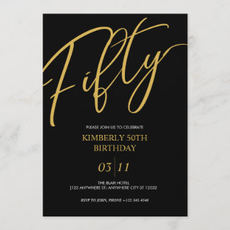 Invitation Elegant Black and Gold 50th Birthday Party