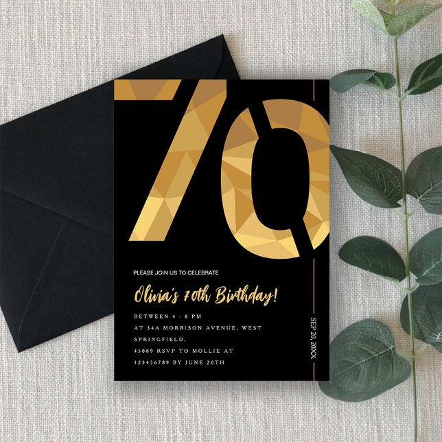 Invitation Elegant black and gold 70th Birthday Party (Créateur téléchargé)