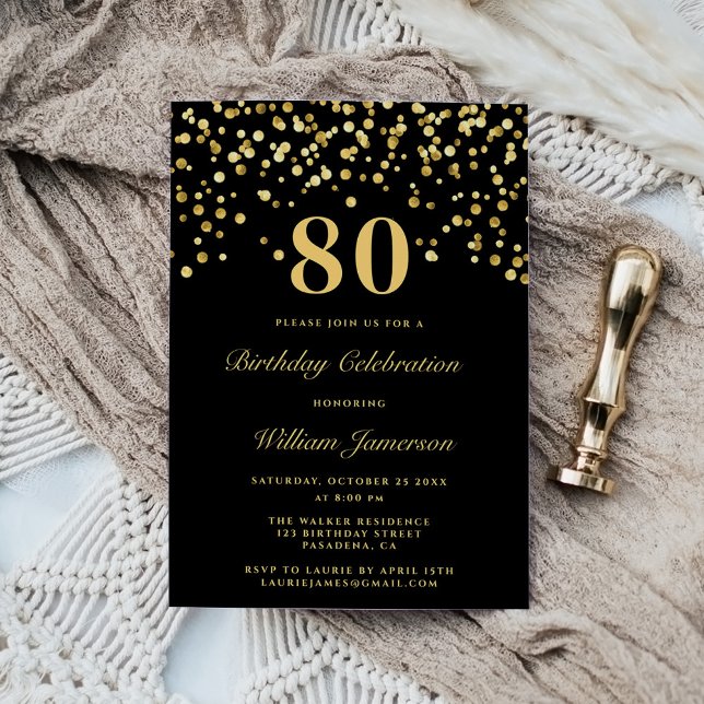 Invitation Elégant Black and Gold 80e anniversaire (Créateur téléchargé)