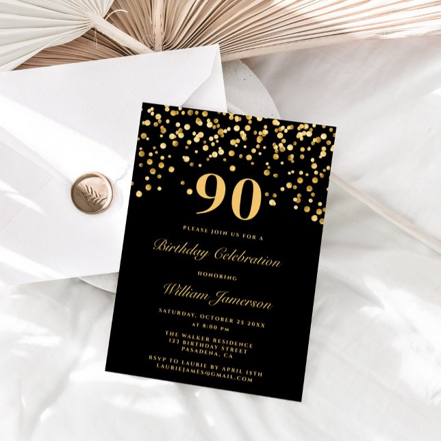 Invitation Elégant Black and Gold 90e anniversaire (Créateur téléchargé)