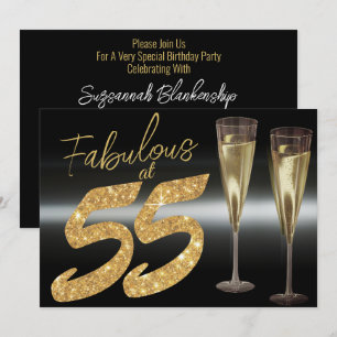 Invitation Elégant Black and Gold Fabulous à 55 Party
