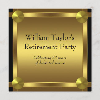 Invitation Élégant Black and Gold Mans Retraite Party