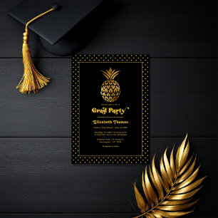 Invitation Élégant Black and Gold Pineapple Graduation Party