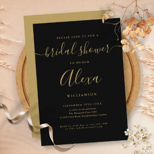Invitation Élégant Black And Gold Signature Bridal Shower