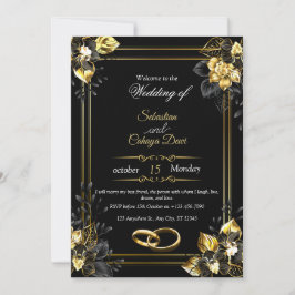 Invitation Elegant black and gold summer wedding