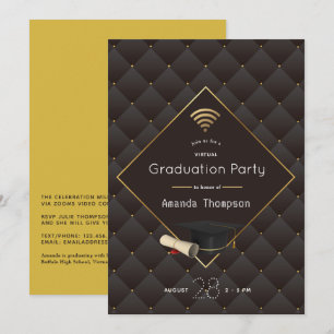 Invitation Élégant Black and Gold Virtual Graduation Party