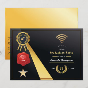 Invitation Élégant Black and Gold Virtual Graduation Party