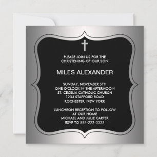 Invitation Elegant Black and Gray Christening