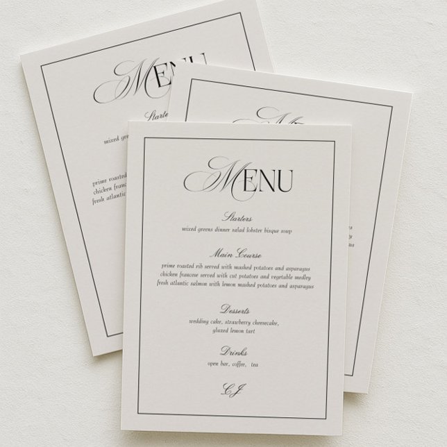 Invitation Elegant Black and Ivory Wedding Menu Card (Créateur téléchargé)