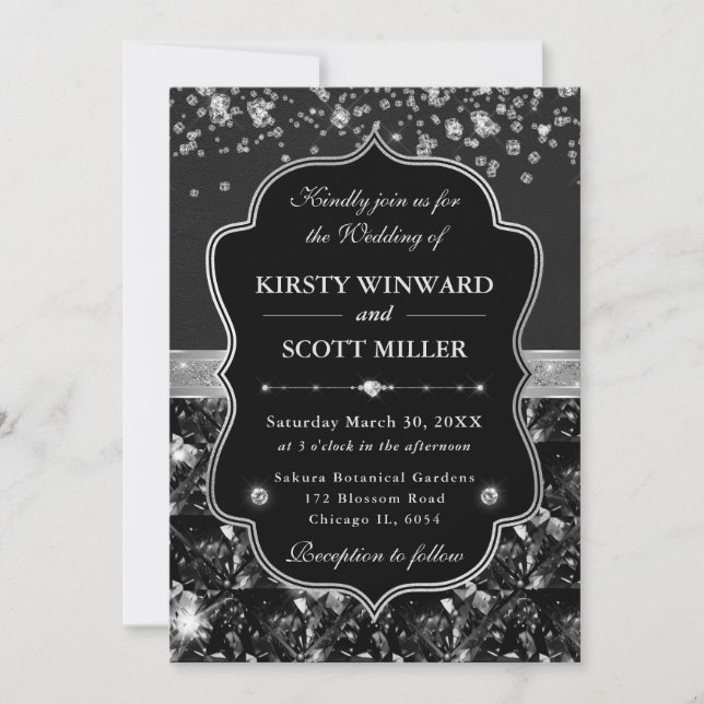 Invitation Elegant Black and Silver with Diamonds Wedding (Devant)