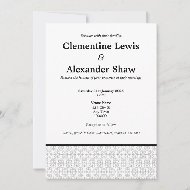 Invitation Elegant Black and White Art Deco Style (Devant)