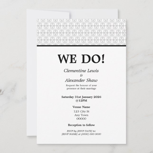 Invitation Elegant Black and White Art Deco Style (Devant)