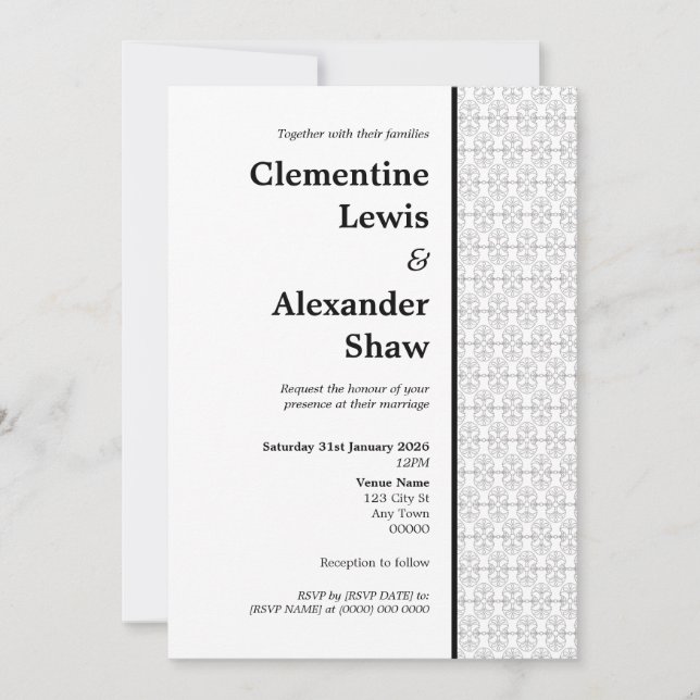 Invitation Elegant Black and White Art Deco Style  (Devant)