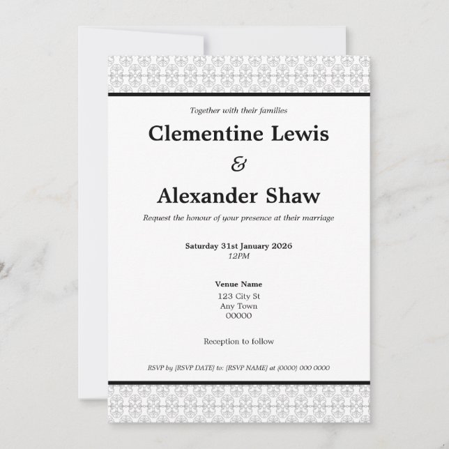 Invitation Elegant Black and White Art Deco Style (Devant)