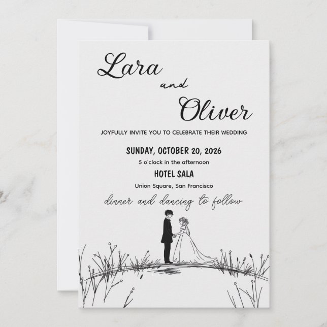 Invitation elegant black and white chic wedding invittion (Devant)