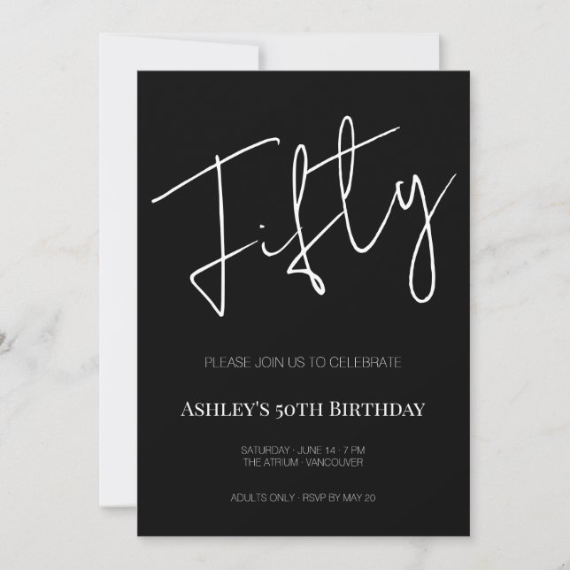 Invitation Elegant Black and White Fifty 50th Birthday (Devant)