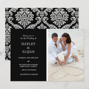 Invitation Elegant Black and White Mariage damassé