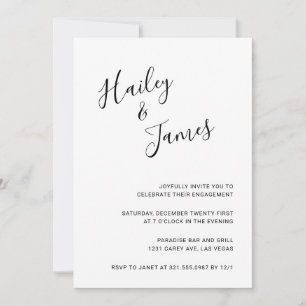 Invitation Élégant Black and White Modern Engagement Party