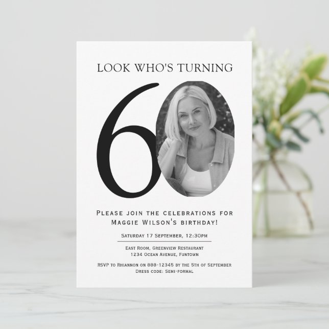 Invitation Elegant Black and White Photo Birthday (Debout devant)