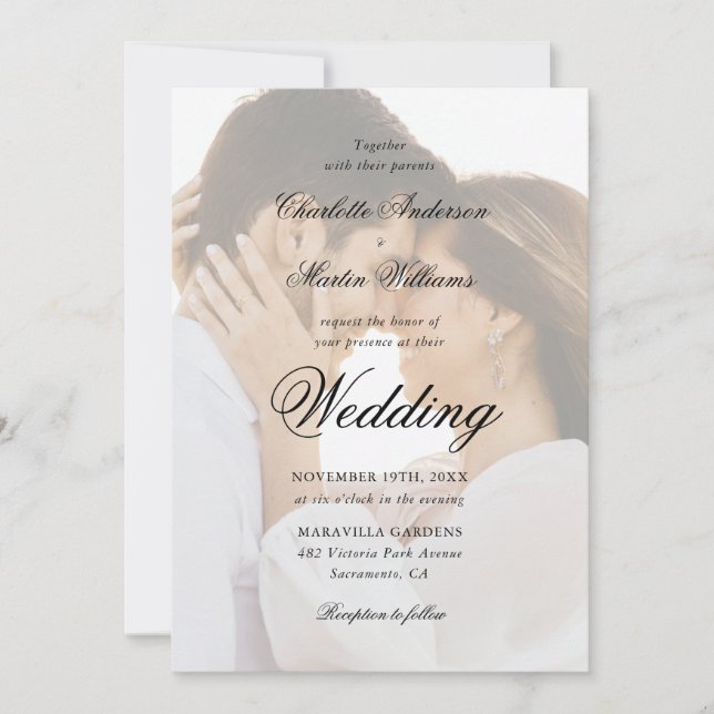 Invitation Elegant Black and White Script 2 Photo Wedding (Devant)