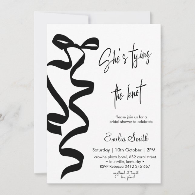 Invitation Elegant Black bow tying the knot bridal shower (Devant)