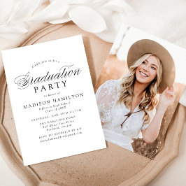 Invitation Elégant Black Calligraphy Photo Graduation Party