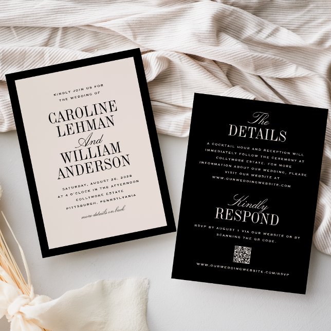 Invitation Elegant Black Double-Sided Wedding  (Créateur téléchargé)