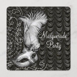 Invitation Élégant Black et Blanc Masquerade Party Satin