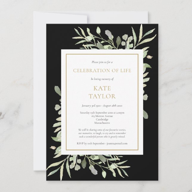 Invitation Elégant Black Funeral Celebration of Life Photo (Devant)
