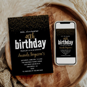 Invitation Elegant Black & Gold 40th Birthday Party