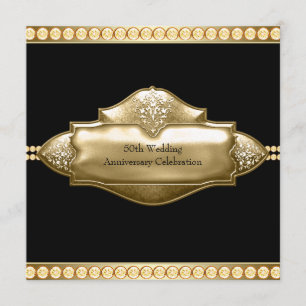 Invitation Élégant Black Gold 50e anniversaire Mariage