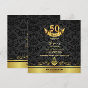 Invitation Elégant Black & Gold 50th Birthday Party Invitatio