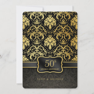 Invitation Elégant Black & Gold 50th Mariage Anniversary Menu